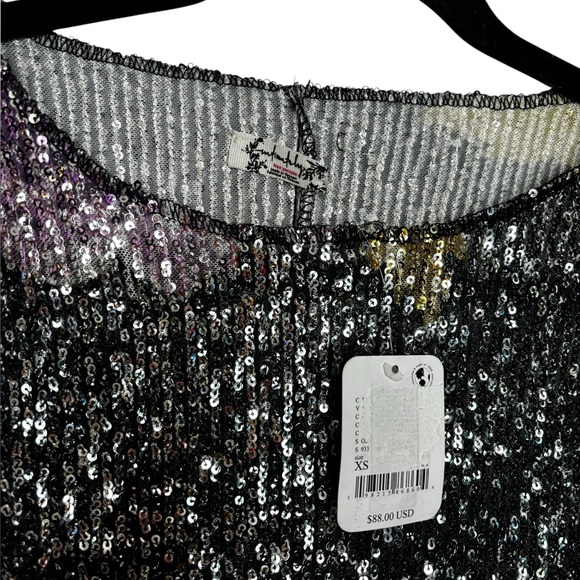 NEW Free People Gold Rush Sequin Top in Amethyst Combo Party Size XS - Picture 4 of 13